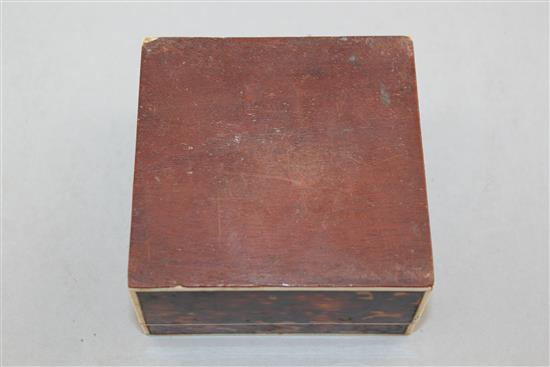 A late 19th century square tortoiseshell cigarette box, 4in.